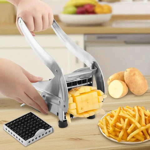 Effortless French Fry Cutter With Dual Stainless Steel Blades Quick Potatoes Slicer For Home Kitchen Make Crispy Fries In Seconds Ergonomic Handle Veggie Cutters For Carrots And More