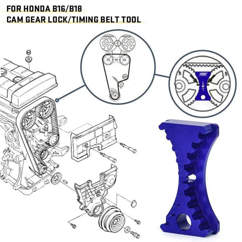 Front view of blue PQY cam gear lock timing belt tool for Honda B16/B18C1/B18C5 VTEC.