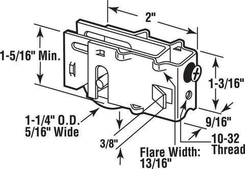 Diagram of 1-1/4 Inch Steel Ball Bearing Sliding Door Roller Assembly With Plain Back Housing, Rear Screw Adjustment, Yellow Zinc Finish.