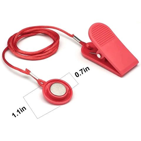 Red Magnetic Safety Switch For Treadmills Universal Magnetic Lock Emergency Stop Clip On Device with 0.7in diameter magnet.