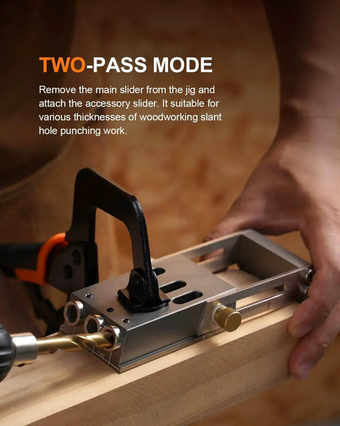Pocket Hole Jig Kit For Strong Joints With Adjustable Drill Guides For Wood Thickness From One Half Inch To Three And One Eighth Inches Versatile Pocket Hole Drill Guide For Hidden Joints Includes Storage Case Great For DIYers And Pros in use on wood plank
