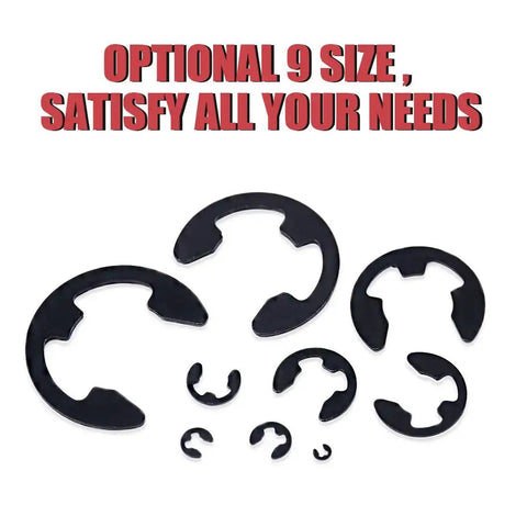 Alloy Steel External E Clip Retaining Ring Set 328 Piece Kit With 14 Sizes From 1.5mm To 15mm shown in various sizes