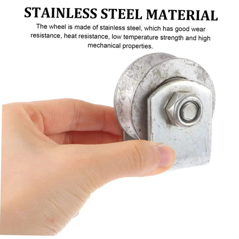 Close-up of stainless steel construction of Industrial Cast Iron Wheel V Groove Pulley for heavy-duty sliding gate roller.