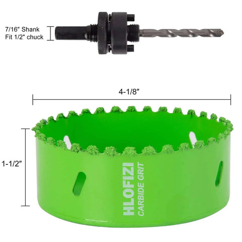 Carbide Grit Hole Saw 4-1/8 Inch For 4 Inch Recessed Lights And Dryer Vents, 1-1/2 Inch Depth, Cuts Through Drywall, Stucco, Plaster, Cement Board, PVC And More, Up To 6X Faster with arbor