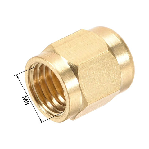 Brass tubing nut compression fitting with M8 internal threads, hex body
