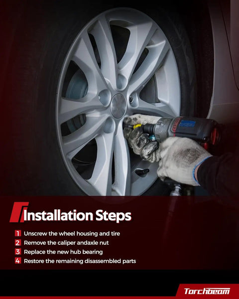 Mechanic installing front wheel hub bearing assembly on Nissan Altima wheel