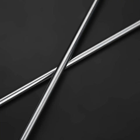 Two Pack 8mm By 400mm Linear Motion Rod Shaft Guide In Steel For DIY Builds, shown on dark background, crossed view.
