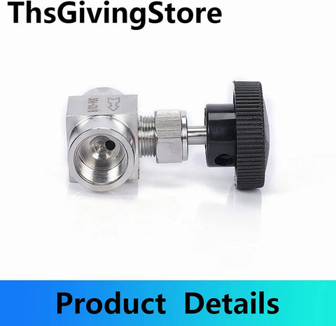 Needle valve, 304 stainless steel with NPT female port and black knurled knob for water, gas and oil flow control (3/8 inch)