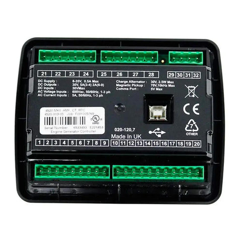 Auto Start Generator Control Panel With Auto Mains Failure MKII Module For Diesel Gen Sets, showing electrical connections