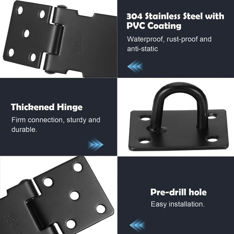 4 Inch Stainless Steel Hasp Latch With Padlock Keys And Screws, heavy duty black waterproof gate lock details and features