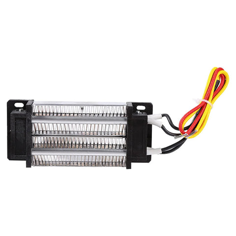 Amazon 12V PTC ceramic air heater element with three coil sections, black mounting frame, red yellow black wires