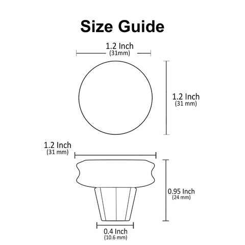 Size guide for Six Pack Brushed Satin Nickel Cabinet Knobs One And One Quarter Inch Diameter Round Kitchen Knobs For Cabinets