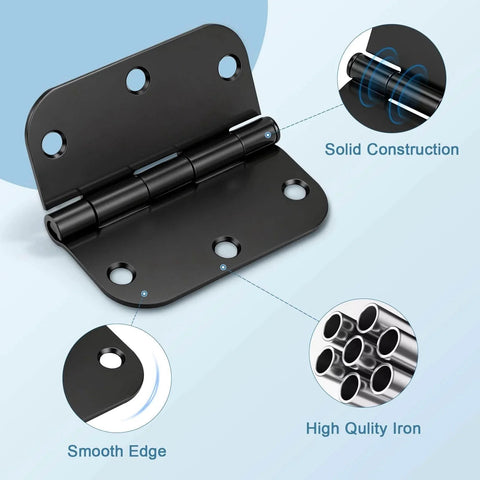 Diagram of Matte Black Door Hinges 3 Pack 3.5 Inch By 3.5 Inch Heavy Duty No Squeak Rust Proof Interior Hinge showing features