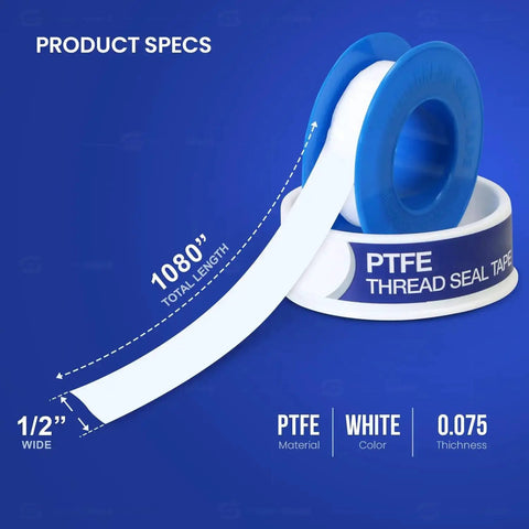 PTFE Plumbing Tape Half Inch By 1080 Inches Heavy Duty Pipe Thread Sealant For Water, Air, And Gas Lines, Leak Proof Shower Head