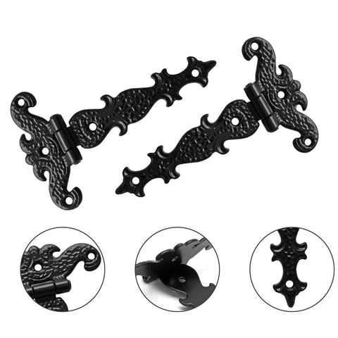 4 Pcs T Strap Hinges Black Decorative Door Hinges For Barn Doors Furniture Cabinets Wooden Boxes And Jewelry Cases With Screws