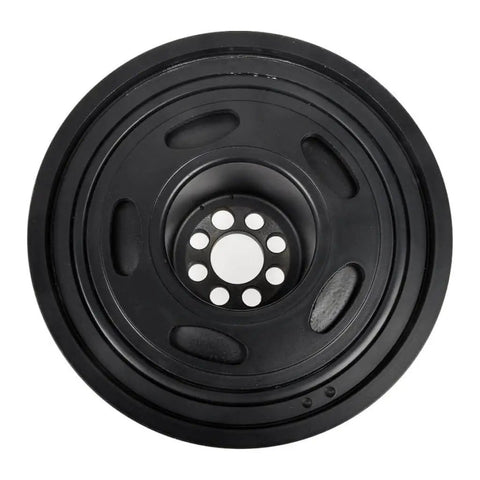 Front view of Audi A6 Quattro Harmonic Balancer Replacement Cast Iron Black For Serpentine Drive Belt 59mm Depth And 24mm Inside Diameter