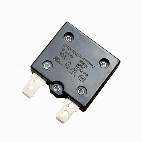 30A Automatic Reset Circuit Breaker Thermal Switch For Kids Ride On Cars 125/250Vac 50Vdc Overload Protector close-up view