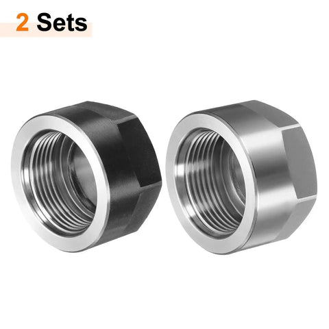 ER20 A M25 Collet Nut With Dynamic Balance Holes In 40Cr Alloy Steel, Black and Bright Silver Finish, Set of Two