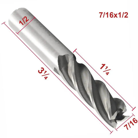 Milling Cutter Set HSS Square Nose End Mills With Straight Shank Four Flute Five Piece Kit Including Diameters Seven Sixteenths Inch