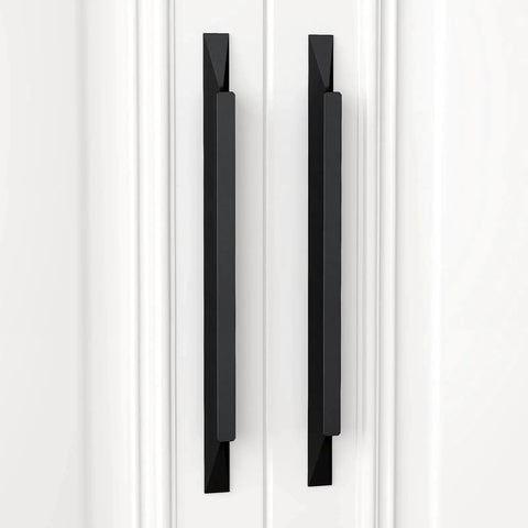 10 Pack Black Aluminum Finger Pulls for Cabinets and Kitchen Drawers, installed on white surface, sleek modern handles with 192mm hole centers