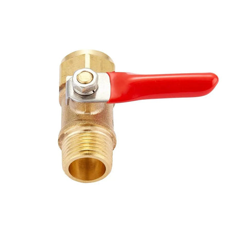 Heavy Duty Brass Inline Mini Ball Valve Set, 2 Pack, 3/8 NPT Male To 3/8 NPT Female Fittings, 180 Degree Handle, single valve view