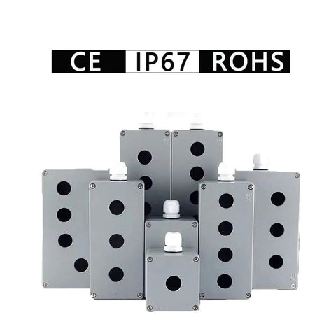 Assorted Rugged Push Button Switch Control Station Boxes, 6 Hole 22mm, IP67 Waterproof Cast Aluminum for Industrial Electric Power Control
