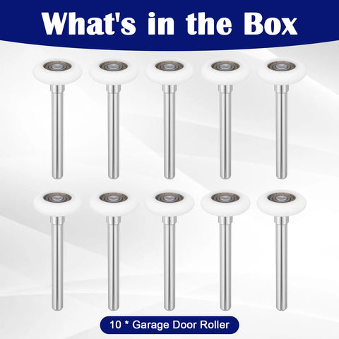 Quiet Nylon Garage Door Rollers 10 Pack 1.8 Inch Wheels With 4.7 Inch Stems Replaceable Whisper Quiet Operation displayed