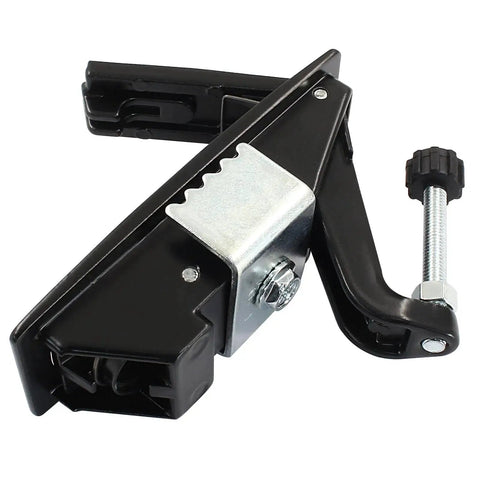 Side view of 2 Pack Zinc Alloy Compression Latch Lock with Raised Trigger Keyless Operation showing black and silver components.