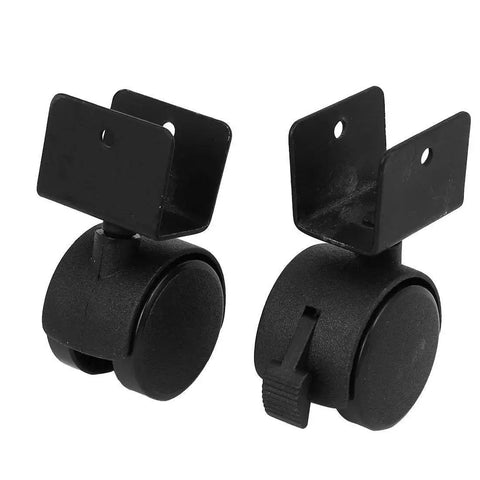 Close-up of 1.5 Inch Furniture Caster Wheels with Swivel and Brakes, U Bracket Mounting in black, showing wheel and mounting hole.