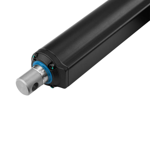 Close-up of Beefy 24V Heavy Duty Linear Actuator With 12 Inch Stroke 900 Lb Force Electric Actuator Water Resistant Stainless Steel Shaft