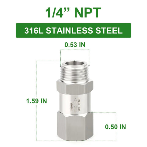 TAISHER 316L stainless steel 1/4 NPT male to 1/4 NPT female check valve