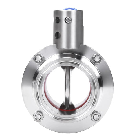 2-pack of 2-inch tri-clamp sanitary butterfly valves with pull handles in stainless steel 304, front view