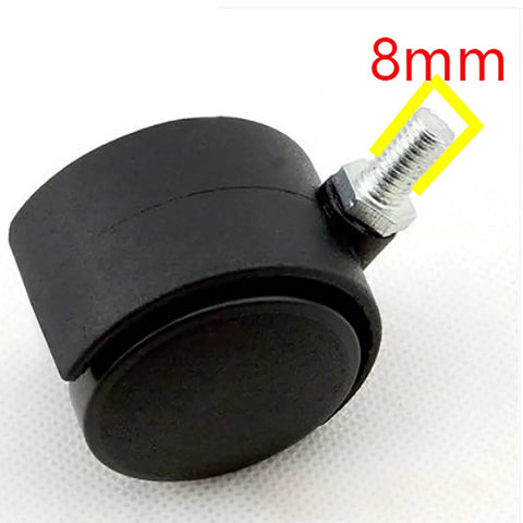 Black heater caster wheel with 8mm threaded bolt and nut.