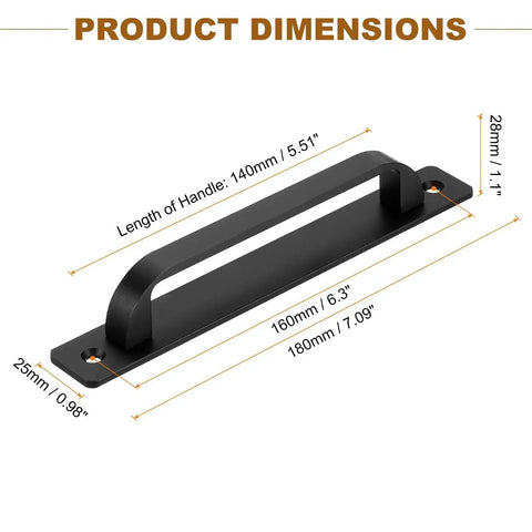 2 Pcs Barn Door Handle Set Black Aluminum Alloy 7.09 Inch Door Pull Handles with dimensions and mounting specifications.