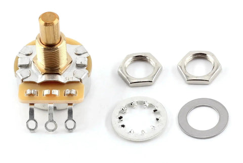 Genuine CTS 500k Potentiometer For Guitar With Custom Short Solid Shaft And Audio Taper For Rich Tone And Smooth Volume Control Ten Percent Tolerance Two Pack Fits Les Paul Strat Telecaster SG And Other Models With Quarter Inch Brass Shaft.