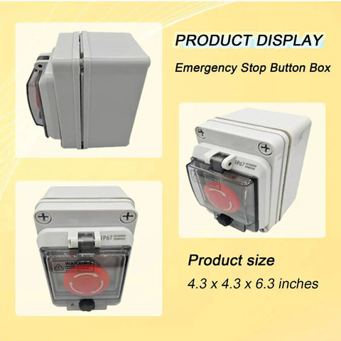 Heavy Duty Emergency Stop Button Box 660V 10A Machines Waterproof Outdoor IP67 Emergency Shutdown Switch with protective casing