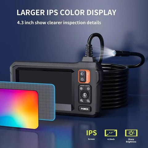 1080P HD Endoscope Camera With Light 4.3 Inch LCD Display IP67 Waterproof Snake Borescope for viewing tight spaces