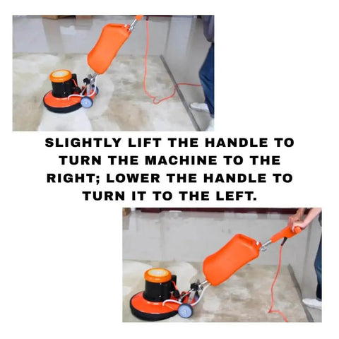 Heavy Duty 17 Inch Floor And Carpet Buffer Machine Workhorse With 2.0 HP Motor 175 RPM 3.4 Gallon Water Tank in action on floor