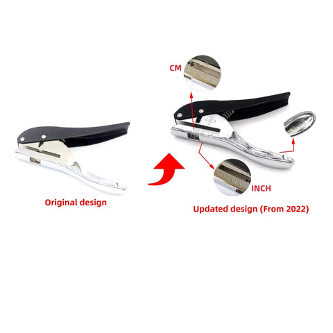 Comparison of original and updated 2022 Heavy Duty All Metal Handheld 10mm Circle Hole Punch For ID Cards PVC Cards Bank Cards And Photos.