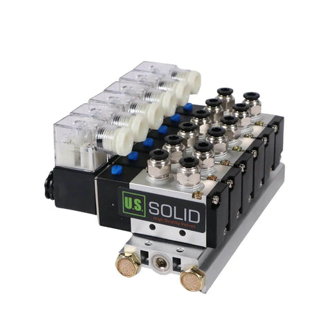 4V210-08 Six Valve Pneumatic Solenoid Valves With 1/4 Inch NPT Threads 2 Position 5 Way On A Compact Manifold Base DC 24V