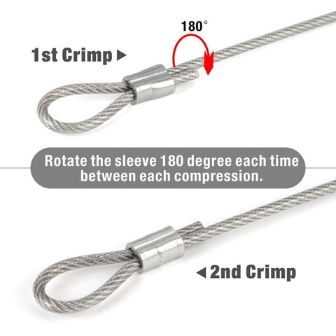 Wire Rope Crimping Tool For Aluminum Oval Sleeves And Ferrules, Heavy Duty Swaging Kit showing crimping process with rotation.