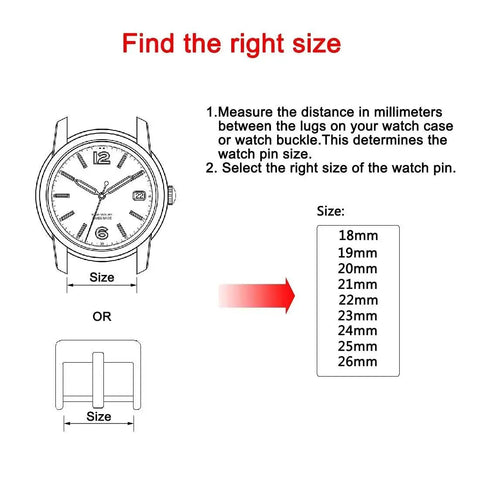 Find the right size for Stainless Steel Watch Pins 1.8mm Thick Heavy Duty Spring Bar 4 Pack Fits 18mm To 26mm Lug Widths
