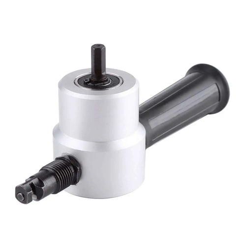 Power Drill Nibbler Attachment for Sheet Metal Cutting Double Head Cutter with handle, electric metal cutter tool in silver and black