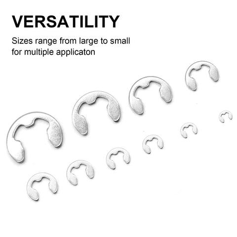 Stainless Steel E Clip External Retaining Ring Set, 200-Piece, 10 Size Assortment From 1.5mm To 8mm, 304 stainless clips