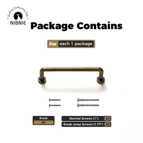 Ten Pack Antique Brass Cabinet Pulls With Center To Center Mounting Of Three And Three Quarters Inches And Four Point Three Inches Overall Length Vintage Drawer Pulls For Cabinets And Dressers Includes Screws package contents