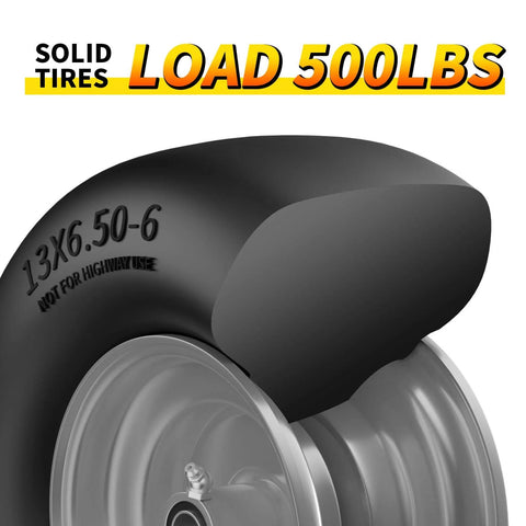 Flat Free 13x6.50-6 Lawn Mower Tires and Wheel Set for Zero Turn Mowers Solid Front Tire with 500 Lb Load Capacity