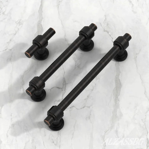 Oil Rubbed Bronze Cabinet Knobs 1.9 Inch 49mm Solid Straight Bar Hardware 10 Pack on marble surface