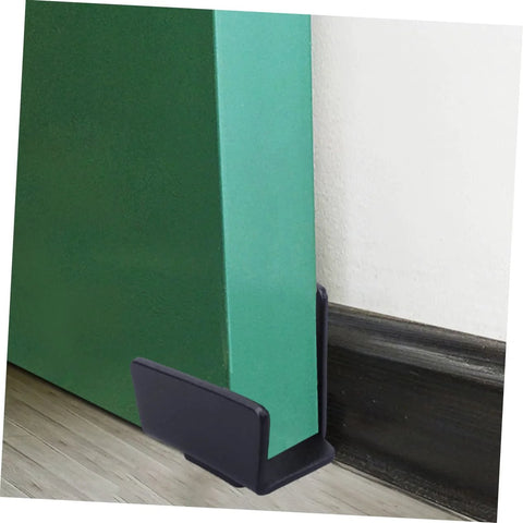 Barn Door Track Stop Floor Guide Ground Mount Adjustable Black Carbon Steel Hardware Kit For Sliding Doors Works On Pre Grooved Or Non Grooved Doors Easy To Install DIY Barn Door Accessory installed on green door