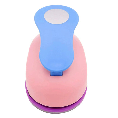 Heavy Duty 3 Inch Circle Punch With Spring Action Lever, random color, central view of pink and blue design.