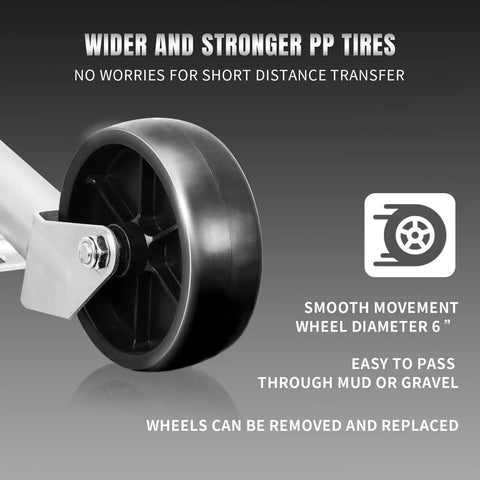 Heavy Duty Bolt On Trailer Tongue Jack With Wheel 1000 Lbs 10 Inch Lift For RV, close-up of 6 inch wheel